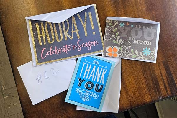 Image compilation of thank you cards sent by families who received Adopt-A-Family gifts from donors as part of Avivo’s Adopt-A-Family program.