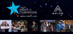 Decorative banner highlighting Avivo Night of Champions event and its date of Friday, April 4, 2025.