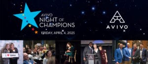 Decorative banner highlighting Avivo Night of Champions event and its date of Friday, April 4, 2025.