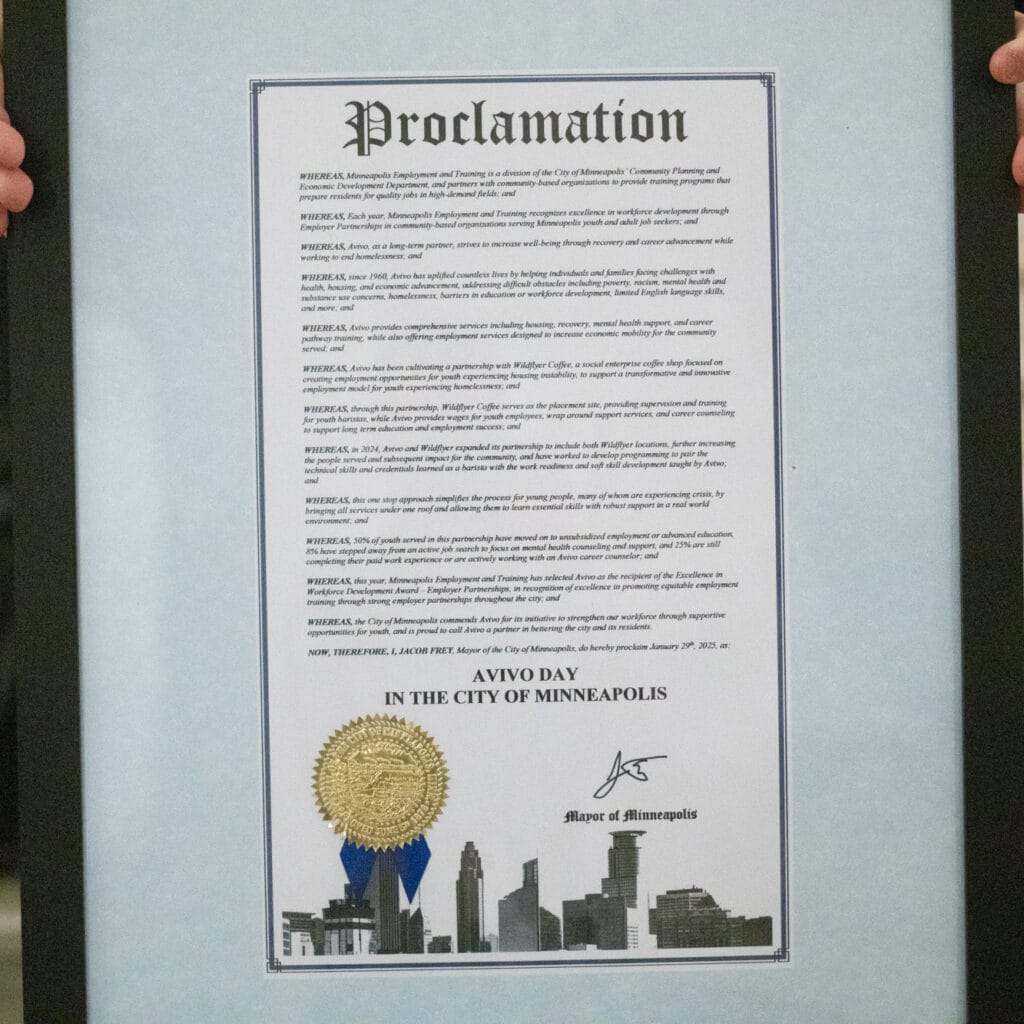 Mayoral proclamation of Avivo Day in the City of Minneapolis.